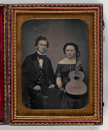 (THEATRICAL) Pair of quarter-plate daguerreotypes of performers, comprising a woman in a fanciful
